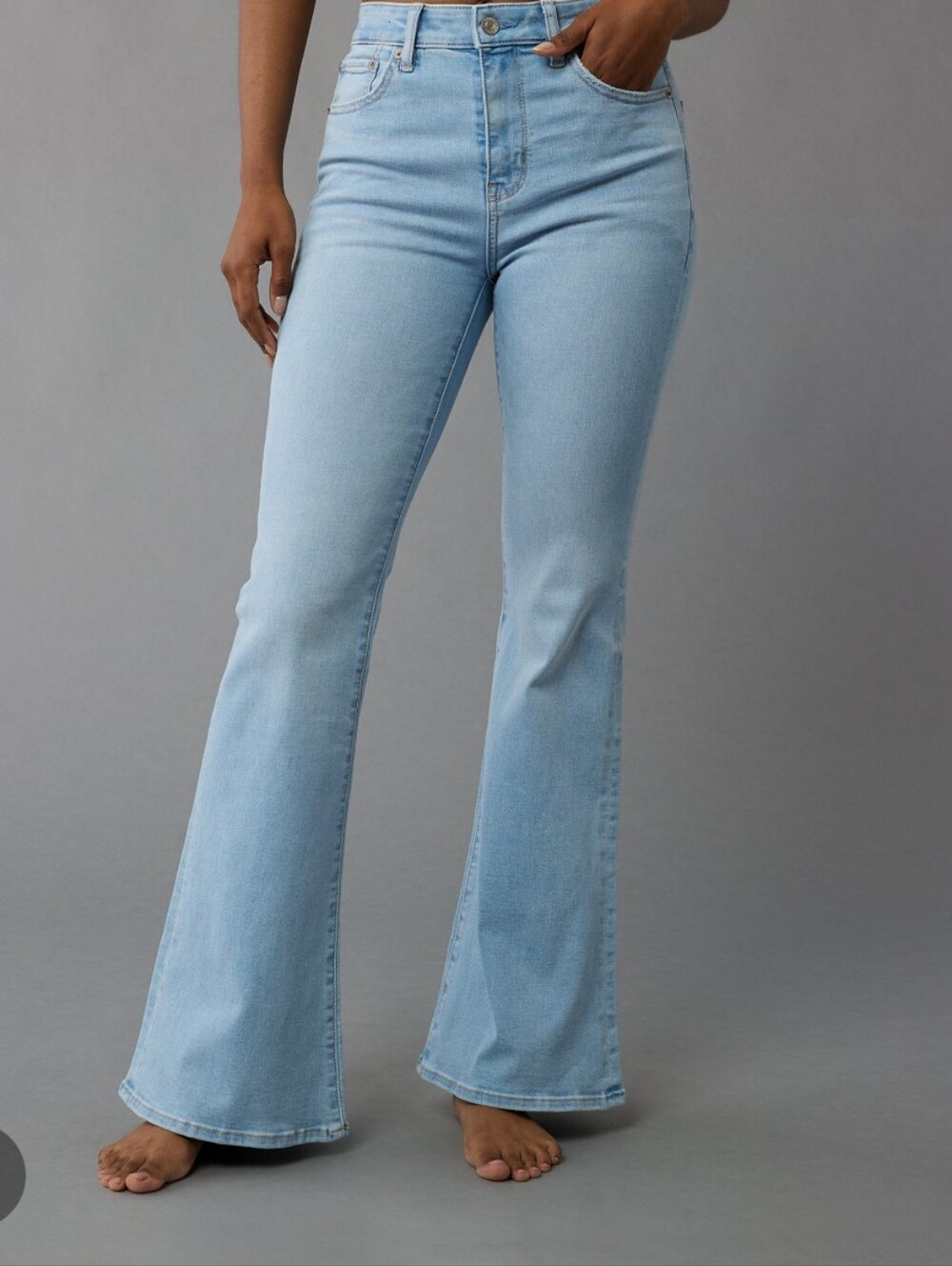 AEO Light Wash Button Fly Super High Rise Flare Jeans
